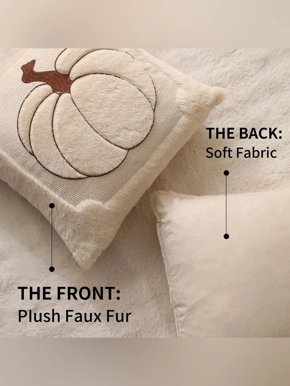 2 Pack 18 x 18 inches Soft Ivory Pumpkin Pillowcases